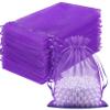 FUNFERY 100 Pcs Purple Organza Bags 5x7 in, Small Mesh Drawstring Gift Bags for Sachet, Jewelry, Candy, Wedding Favor, Easter Day view 1