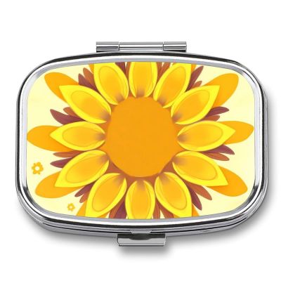 Pill Box 2 Compartment Medicine Pill Case Sunflower Beauty Portable Pill Box for Pocket Or Purse Pill Box Decorative Metal Medicine Vitamin Organizer Unique Gift