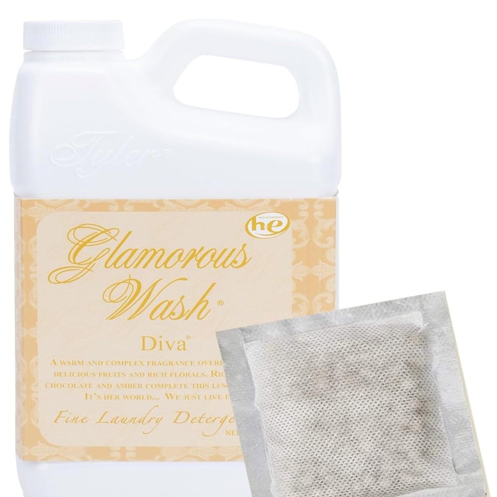 Tyler Candle Company Glam Wash Laundry Detergent, Diva 16 Fl Oz/with Glamorous Sachet Single Pouch G, Clear