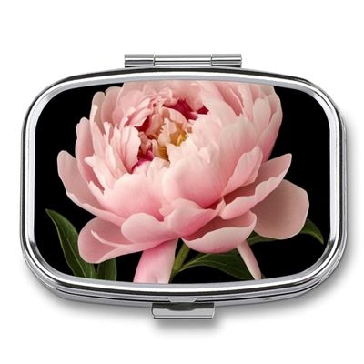 Pill Box 2 Compartment Medicine Pill Case Peony Portable Pill Box for Pocket Or Purse Pill Box Decorative Metal Medicine Vitamin Organizer Unique Gift