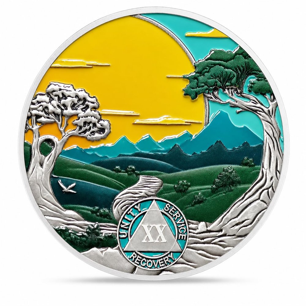 Imasoner 20 Year Sobriety Coin, AA Recovery Medallion with Serenity Prayer