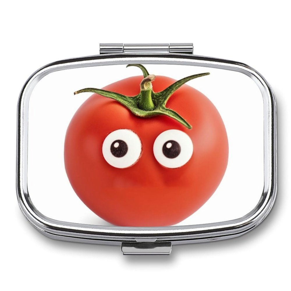 OURTEV Pill Box 2 Compartment Medicine Pill Case I Love You from My Head Tomatoes Portable Pill Box for Pocket Or Purse Pill Box Decorative Metal Medicine Vitamin Organizer Unique Gift, Style