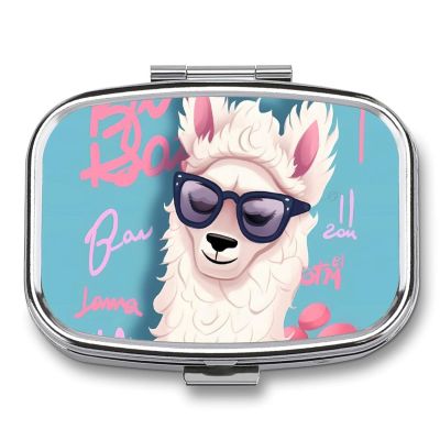 OURTEV Pill Box 2 Compartment Medicine Pill Case Cool Liama Portable Pill Box for Pocket Or Purse Pill Box Decorative Metal Medicine Vitamin Organizer Unique Gift, Style