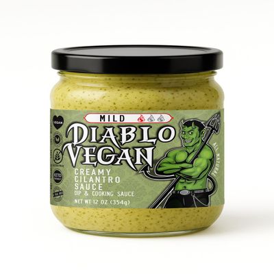 Diablo Vegan Mild Salsa, All Natural Creamy Cilantro Sauce, 12.5 oz bottle, Made with Lime Juice, Cilantro, Garlic, & Jalapenos, Free of preservatives, gluten, soy, eggs, and nuts, Multi-Jar Discount Available