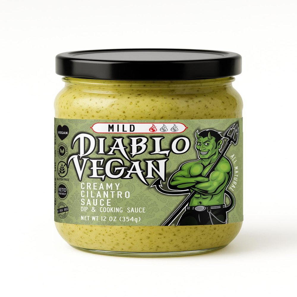Diablo Vegan Mild Salsa, All Natural Creamy Cilantro Sauce, 12.5 oz bottle, Made with Lime Juice, Cilantro, Garlic, & Jalapenos, Free of preservatives, gluten, soy, eggs, and nuts, Multi-Jar Discount Available