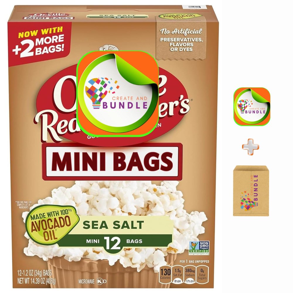 Orville Redenbacher's Avocado Oil & Sea Salt Microwave Popcorn - Gourmet Snack Pack of 12 Mini Bags (1.2 oz Each) | No Artificial Preservatives + Create Sticker