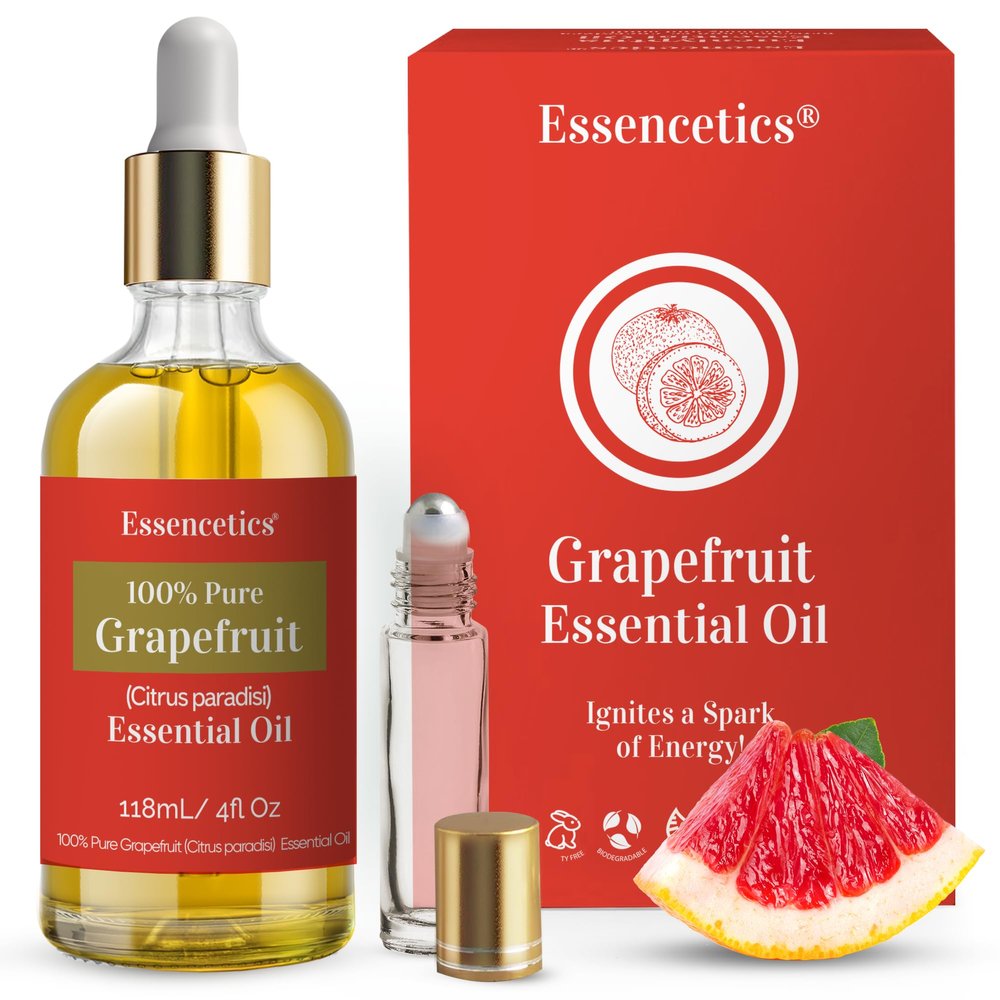4 oz Grapefruit Essential Oil Organic - 100% Natural - Infused with Olive & Sunflower Oils - Therapeutic Grade Grapefruit Oil for Skin, Hair Care, Aromatherapy & Diffuser