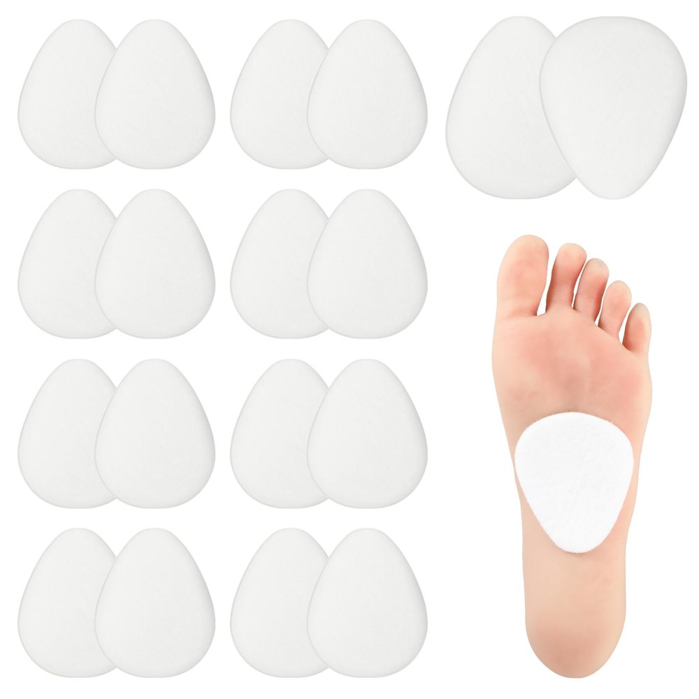 20 Pcs Metatarsal Felt Foot Pad(1/4" Thick), Ball of Foot Cushions for Women and Men, Forefoot Support Adhesive Foam Foot Cushion Pad for Metatarsalgia Mortons Neuroma