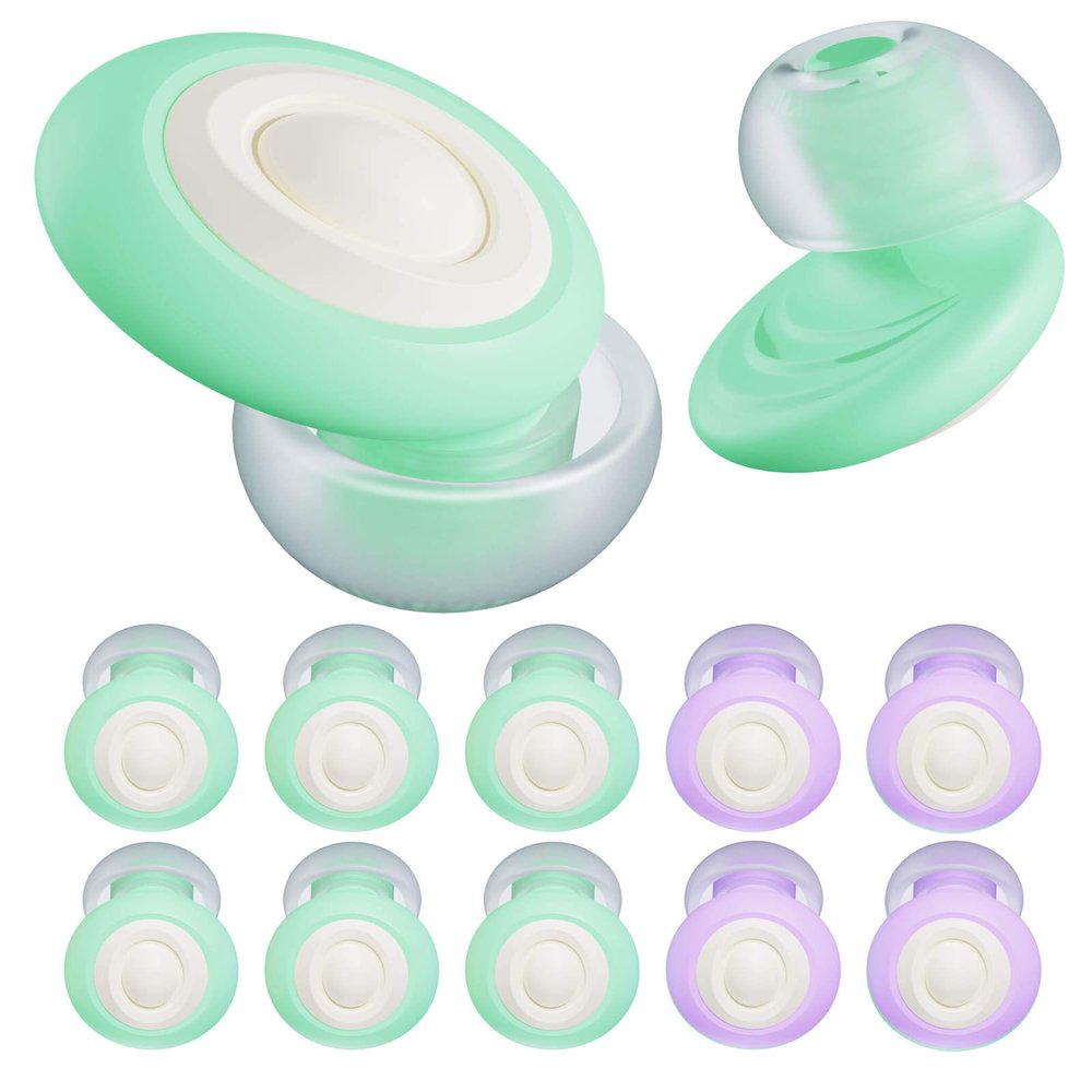 5 Pairs Ear Plugs for Sleeping Noise Cancelling,Soft Silicone Hearing Protection Earplugs for Sleep Snoring,Noise Sensitivity,Study,Snoring,Work,Concert,Motorcycle,Airplanes,24dB-33dBPurple&Green