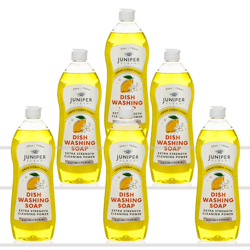 Juniper CLEAN, Dish Soap, Lemon Scent, Liquid Dish Washing Soap Squeeze Bottle 25 Fl Oz (Pack of 6)