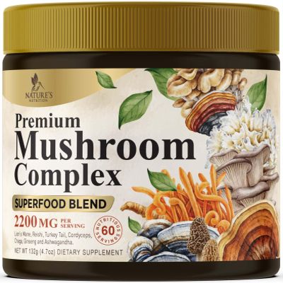 Mushroom Powder Supplement 2200mg - Organic Lions Mane, Reishi, Cordyceps, Chaga, Turkey Tail Mushroom Extract - 11 in 1 Blend Powder Supplement - Immune & Brain Support - Bottled in USA - 60 Servings