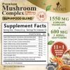 Mushroom Powder Supplement 2200mg - Organic Lions Mane, Reishi, Cordyceps, Chaga, Turkey Tail Mushroom Extract - 11 in 1 Blend Powder Supplement - Immune & Brain Support - Bottled in USA - 60 Servings view 2