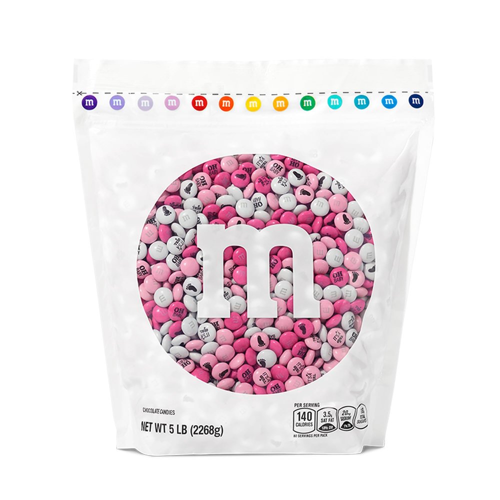 M&M'S World It's A Girl Milk Chocolate Candy 5lb Bag with Pink and White M&M'S for Baby Girl Showers Gender Reveal Parties and Baby Celebration Favors