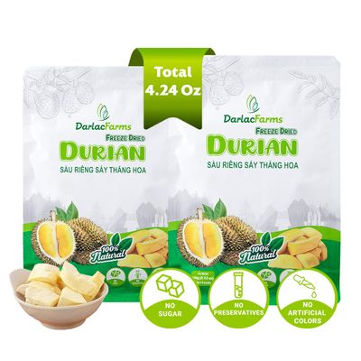 DARLAC FARMS Freeze Dried Durian Bites Pack 2 (0.7 Oz x 6 Counts), No Sugar Added, 100% Real Fruit Snacks, Premium Organic Crispy Crunchy Freeze Dried Fruit for Kids & Adults