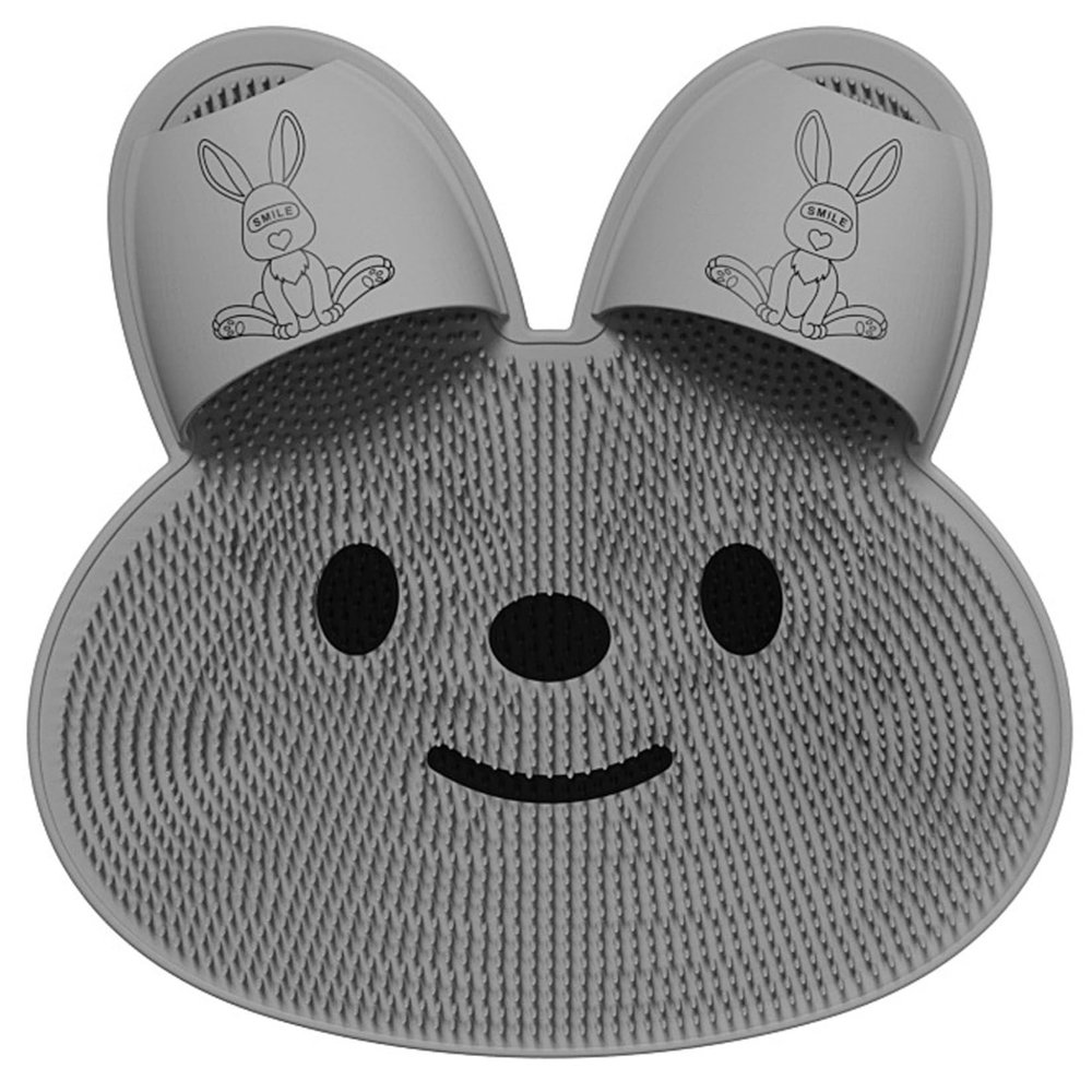 CAKEEYUM Foot Scrubber Mat with Non-Slip Suction Cups, Silicone Foot Scrubber in Shower, Hands-Free Foot Cleaner for Shower, Cute Rabbit Shape Foot Washer, Grey
