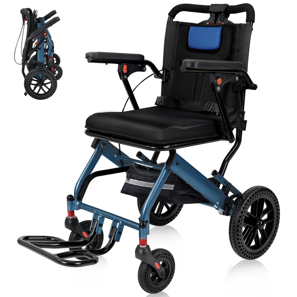 20LBS Wheelchairs for Adults, Lightweight Foldable Transport Wheelchair with 10 Honeycomb Tires & Thickened Comfort Seat Cushion, Aviation Aluminum Frame Holds 220LBS for Seniors Travel & Daily Use