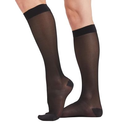 2 Pairs Sheer Compression Socks for Women - 15-20 mmHg Knee High Sheer Compression Stockings for Support Circulation Swelling Edema Work Office Travel, Black, Large