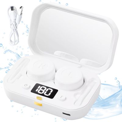 CASBOMY Contact Lens Clean Machine, Portable Ultrasonic Contact Lens Cleaner with 4 Timing Modes, 360 High-Frequency Vibration for Cleaning Soft Lenses, Colored Contact Lenses (White)