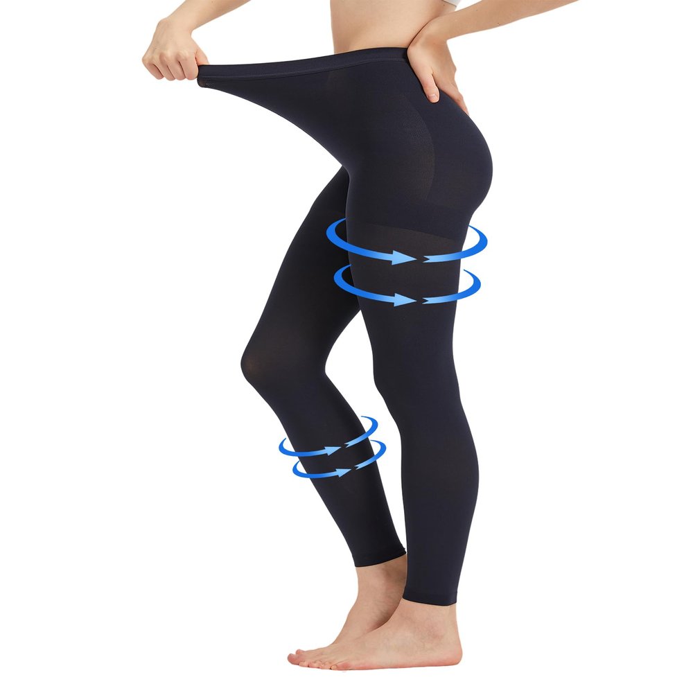 AMZAM Medical Compression Pantyhose for Women & Men, 15-20 mmHg Graduated Compression Leggings, Opaque Footless Waist High Compression Stockings for Edema, Varicose Veins, Post Surgery,Navy Blue L