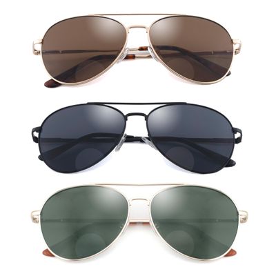 Ryegis G15 Classic Bifocal Sunglasses,Men's Command Aviator Metal Reading Glasses 2.5