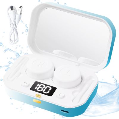 CASBOMY Contact Lens Clean Machine, Portable Ultrasonic Contact Lens Cleaner with 4 Timing Modes, 360 High-Frequency Vibration for Cleaning Soft Lenses, Colored Contact Lenses (White to Blue)