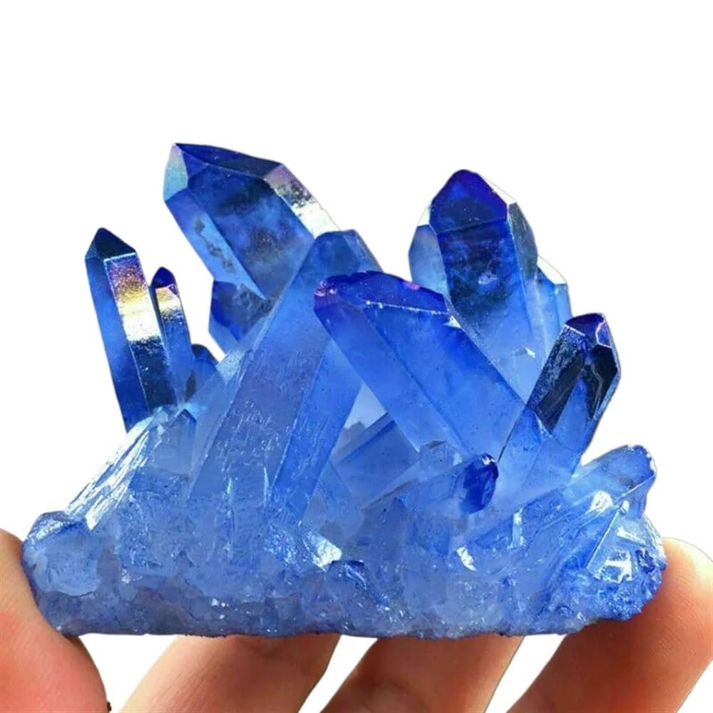 AtkitS Meditation Blue Rainbow Aura Lemurian Quartz Cluster Crystal Point (Size : 60-70g)