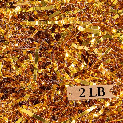 Art Secret Crinkle Cut Paper Shred Filler for Packing and Filling Gift Baskets - 2 LB (Gold)