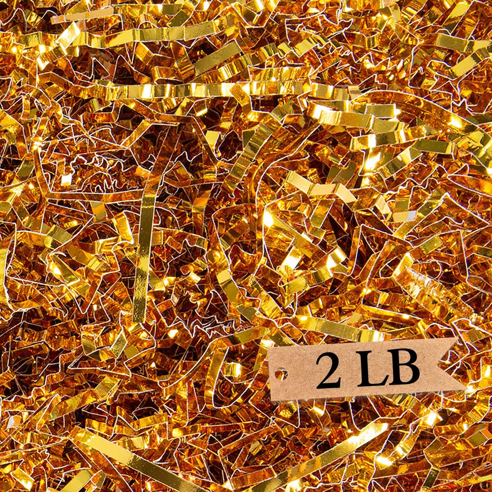 Art Secret Crinkle Cut Paper Shred Filler for Packing and Filling Gift Baskets - 2 LB (Gold)
