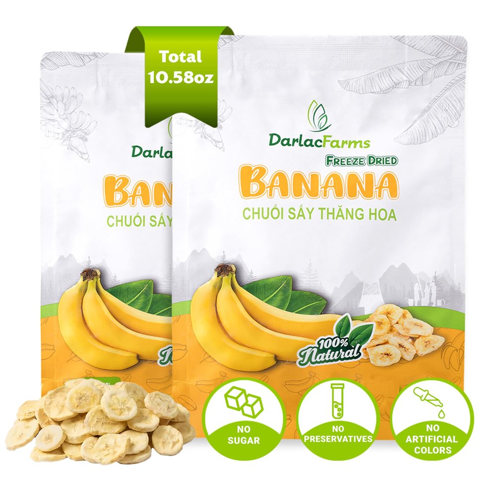 DARLAC FARMS Freeze Dried Banana Slices, Pack of 2 (5.29 Oz Each)  100% Real Fruit, No Sugar Added, Crispy & Light Healthy Fruit Snacks for Kids & Adults, Vegan, Gluten-Free