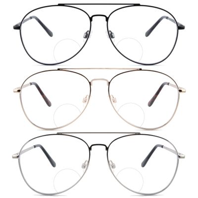 Classic Aviator Blue Light Glasses for Men and Women,Bifocal Reader Metal Frame Clear Lens Eyeglasses 1.75