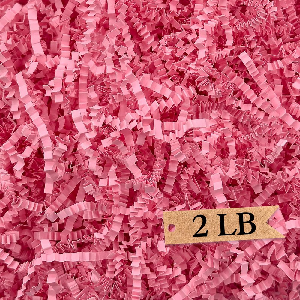 Art Secret Crinkle Cut Paper Shred Filler for Packing and Filling Gift Baskets - 2 LB (Pink)