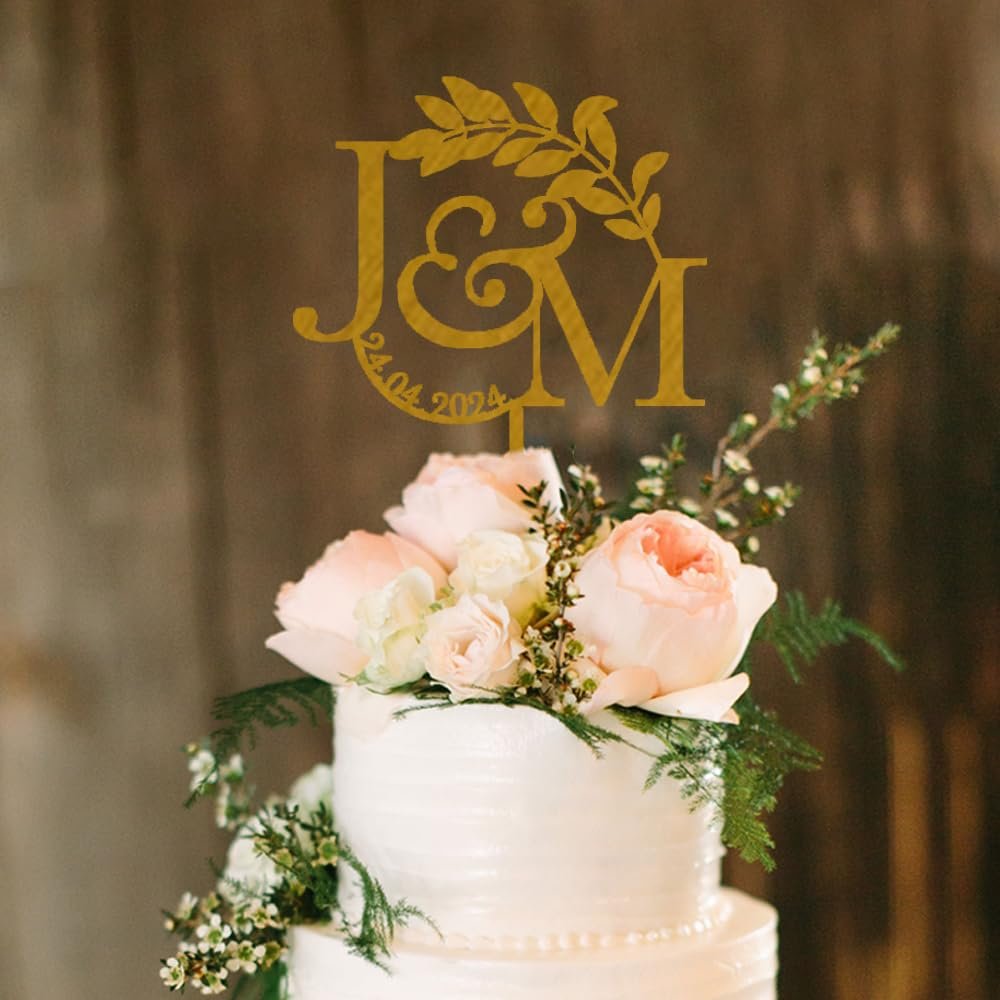 LullabyMall Luxury Personalized Wedding Cake Topper, Custom Cake Toppers for Wedding, Bride and Groom Cake Topper for Wedding, Monogram Wedding Cake Topper,Initials Wedding Cake Topper 5