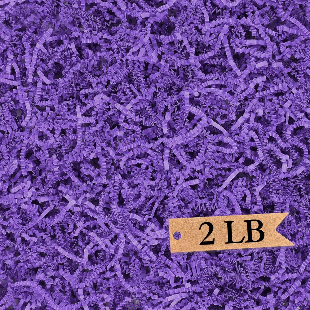 2LB Crinkle Cut Paper Shred Filler - Biodegradable Packing for Gift Baskets, Boxes, and Crafts - Eco-Friendly Cushion for Christmas, Weddings, Birthdays (Purple)