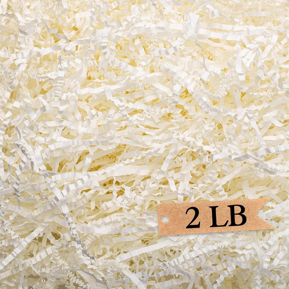 Art Secret Crinkle Cut Paper Shred Filler for Packing and Filling Gift Baskets - 2 LB (White)
