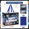Outer Space Happy Birthday Gift Bag, Blue Gift Bag with Card Tissue Paper for Boys Astronaut Rocket Planet Party Favor Bag Space Wrapping Paper Solar System Party Decor for Boys Kids Birthday Party Supplies view 3