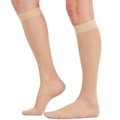 2 Pairs Sheer Compression Socks for Women - 15-20 mmHg Knee High Sheer Compression Stockings for Support Circulation Swelling Edema Work Office Travel, Beige, X-Large