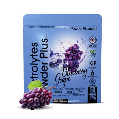 Electrolytes Powder Plus (50 Servings), 0 Calorie Keto, 0 Sugar, No Maltodextrin,1000mg Potassium,120mg Calcium,120mg Magnesium, Hydration Powder (50 Servings, Blueberry Grape)