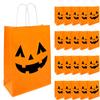 100 Pieces Halloween Pumpkin Gift Bags Trick or Treat Kraft Paper Candy Goodie Bags with Handle for Halloween Party Favors Supplies view 1
