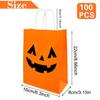 100 Pieces Halloween Pumpkin Gift Bags Trick or Treat Kraft Paper Candy Goodie Bags with Handle for Halloween Party Favors Supplies view 2