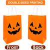 100 Pieces Halloween Pumpkin Gift Bags Trick or Treat Kraft Paper Candy Goodie Bags with Handle for Halloween Party Favors Supplies view 3