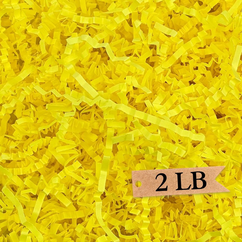Art Secret Crinkle Cut Paper Shred Filler for Packing and Filling Gift Baskets - 2 LB (Yellow)