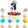 7 Pcs Outer Space Cake Toppers Set Universe Theme Kids 3rd Birthday Happy, astronaut birthday party or planet theme party spaceship rocket decoration that both boys and girls will love. LIANGSS view 1