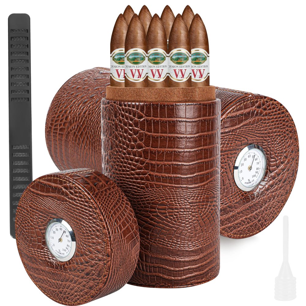 Cigar HumidorTravel Cigar Case, Portable Cigar humidorCrocodile Texture Leather, Holds 10-30 Cigars, Includes Humidifier and Humidification Strips Father's Day, Birthday, Christmas Men's Gifts