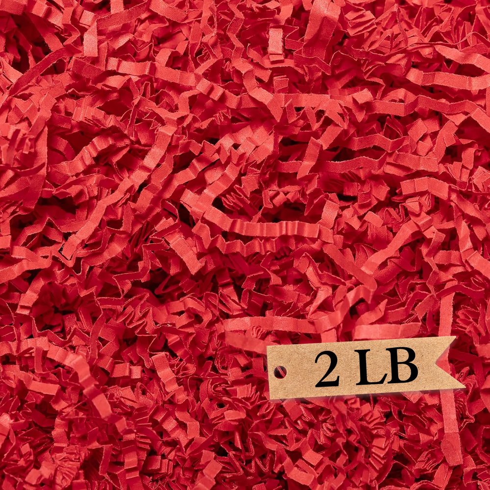 Art Secret Crinkle Cut Paper Shred Filler for Packing and Filling Gift Baskets - 2 LB (Red)