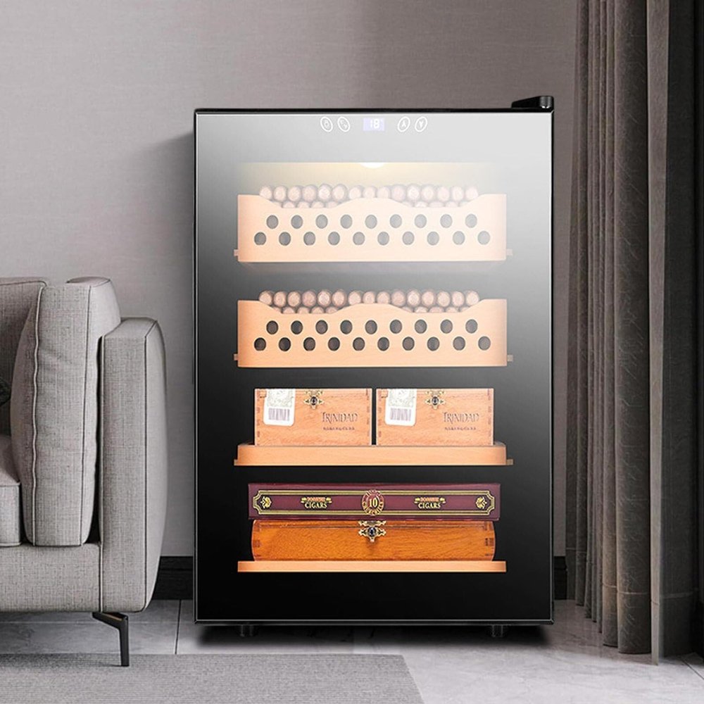 XARONF 50L Electric Humidor, 300 Counts Cigar Humidor Cabinet with Heating and Cooling, Electric Cooling Cigar Fridge with Cedar Wood Shelves