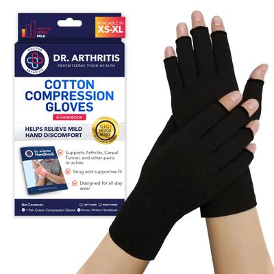 Doctor Developed Compression Gloves for Women and Men, Open-Finger Arthritis Gloves, Typing Gloves, Arthritis & Carpal Tunnel, 1 Pair (Black, M)