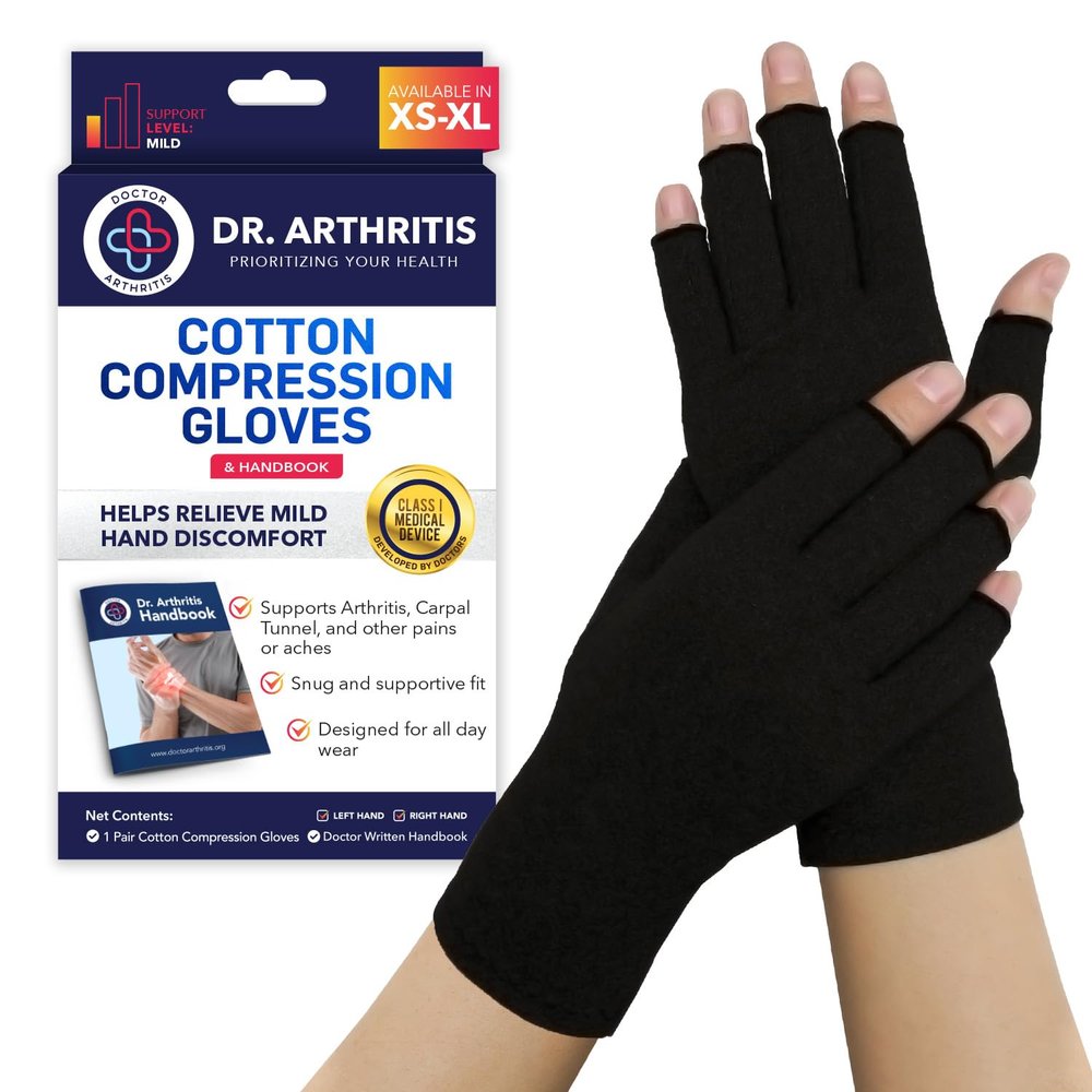 Doctor Developed Compression Gloves for Women and Men, Open-Finger Arthritis Gloves, Typing Gloves, Arthritis & Carpal Tunnel, 1 Pair (Black, M)