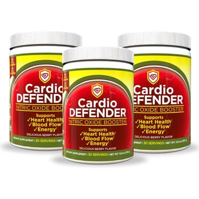 Cardio Defender 3 Pack, Nitric Oxide Booster Powder  L-Arginine 5,200mg + L-Citrulline 1,200mg  Heart Health Drink Mix - Heart Health, Blood Flow, Energy, Endurance - L-Arginine Powder, Berry Flavor
