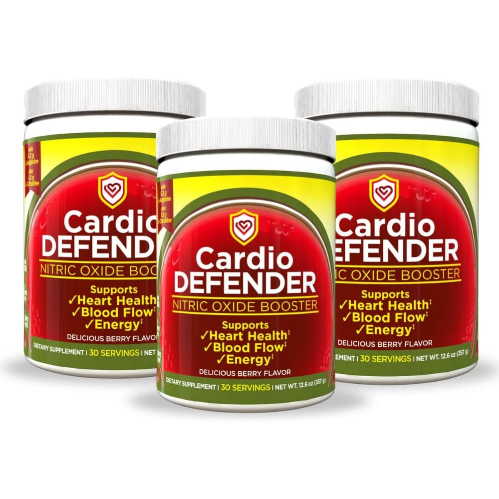 Cardio Defender 3 Pack, Nitric Oxide Booster Powder  L-Arginine 5,200mg + L-Citrulline 1,200mg  Heart Health Drink Mix - Heart Health, Blood Flow, Energy, Endurance - L-Arginine Powder, Berry Flavor