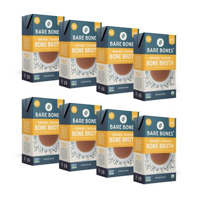Bare Bones Organic Chicken Bone Broth | Pour w/Pasture-Raised Protein & Collagen for Cooking & Sipping | No Artificial Flavors Non-GMO Gluten & Dairy-Free Keto & Paleo Friendly | 16oz Carton | 8 Pack